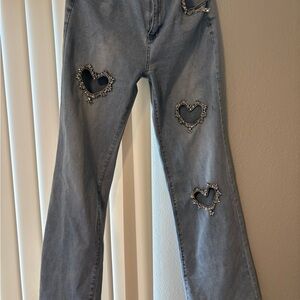 Stylish Gray Heart Cutout Women Jeans